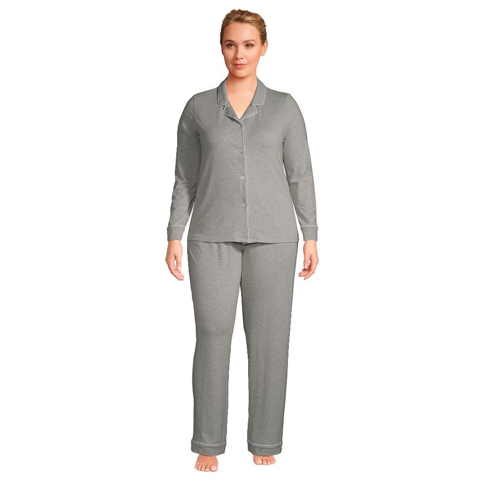 Lands' End Women's Plus Comfort Knit Long-Sleeve & Pants w/ Pockets Pajama Set